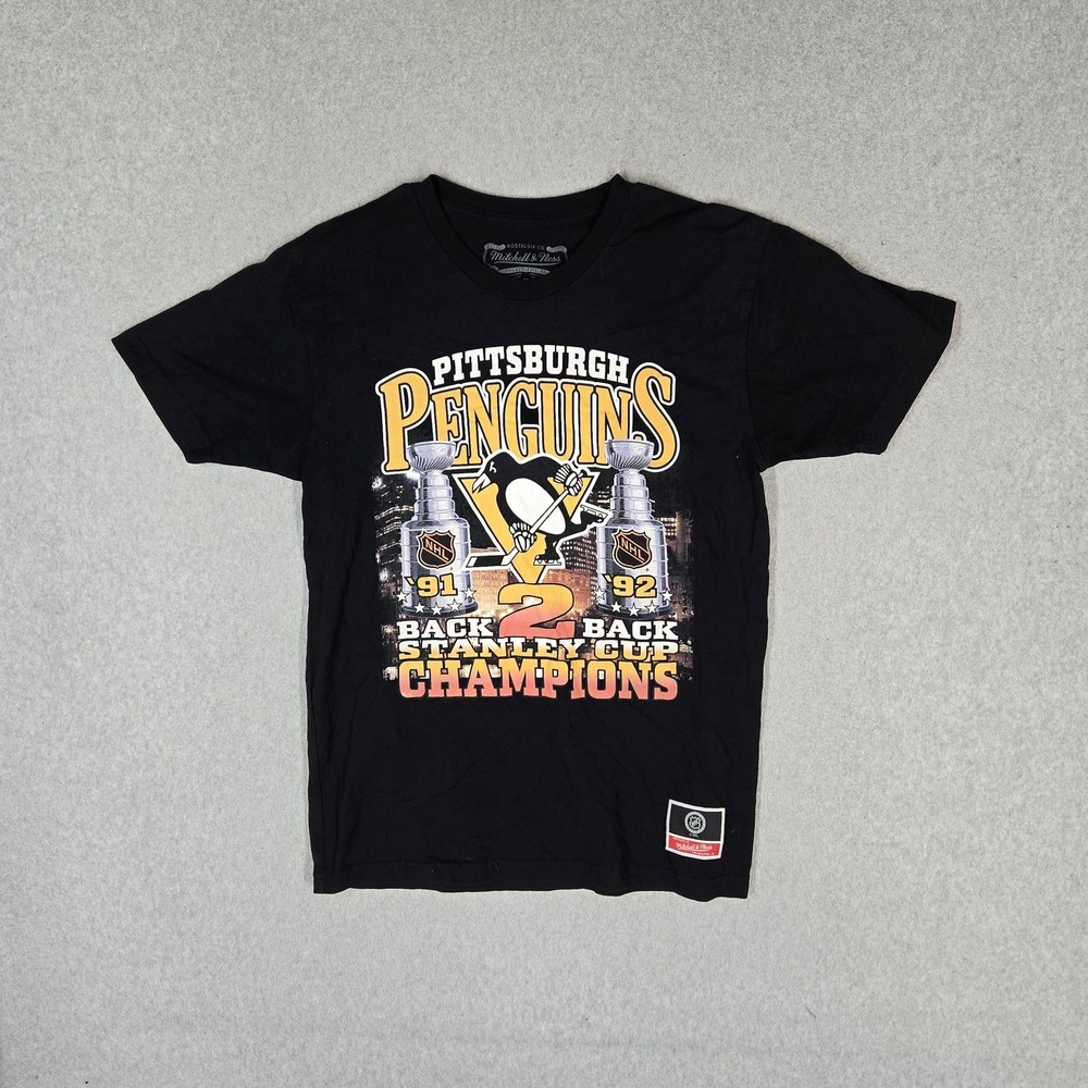 Pittsburgh Penguins Men Shirt M Black Mitchell & Ness Back To Back Champions